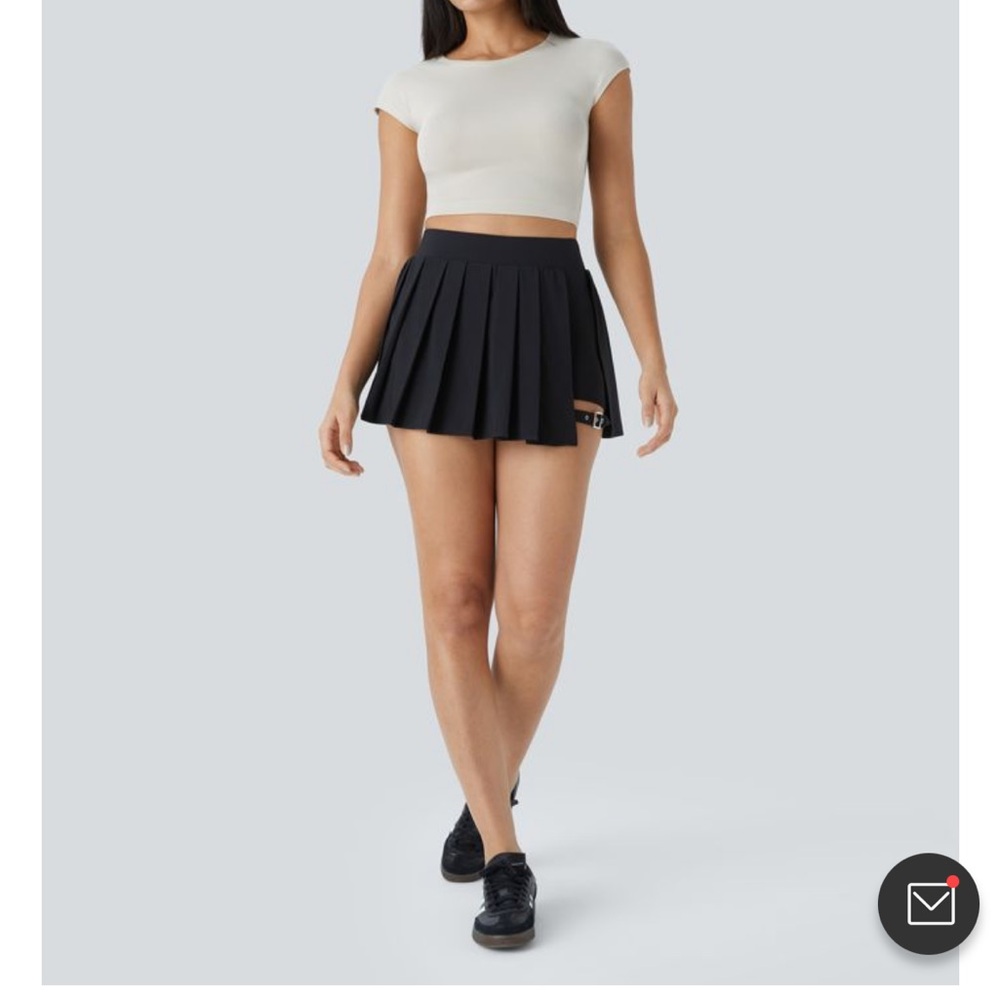HALARA Black Pleated Mini Skirt with Buckle Strap Detail - Picture 11 of 11